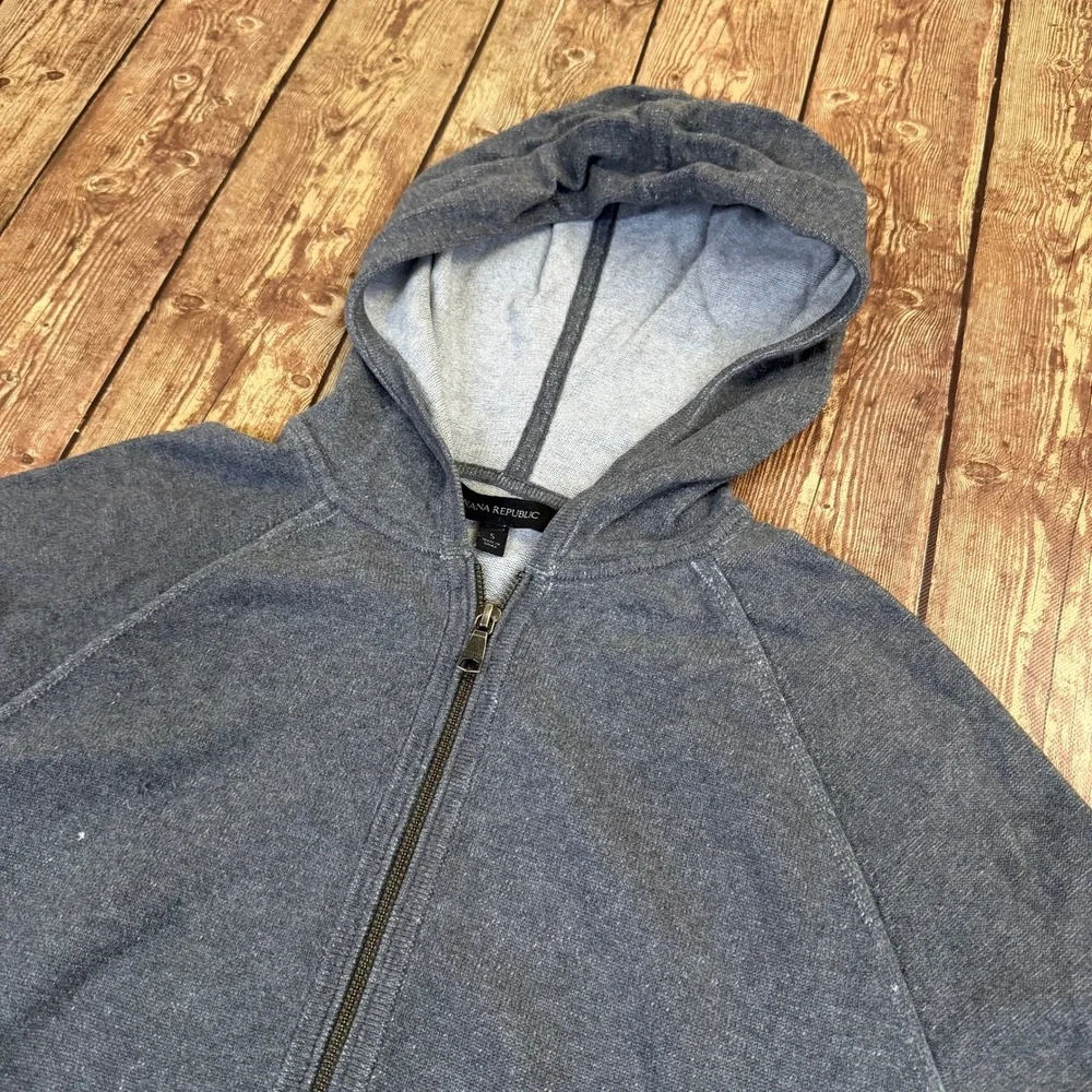 Banana Republic Full Zip Hoodie Mens Small Gray Cotton Ribbed Trim Hooded